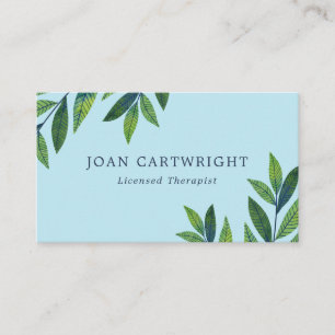 Carte De Visite Emerald Green Feuille Light Blue Therapist