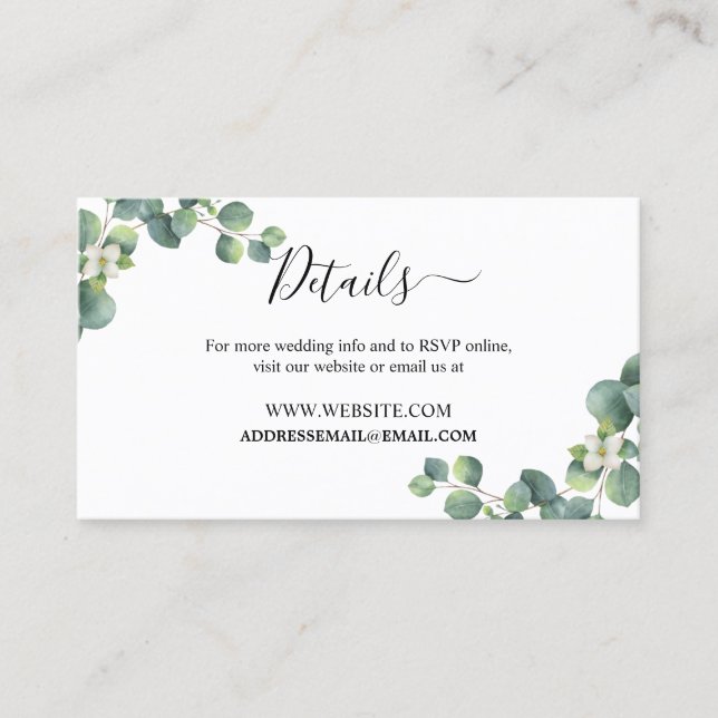 Carte De Visite Emerald Greenery Mariage Website Details Card (Devant)