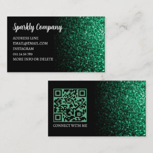 Carte De Visite Emerald vert faux éclat noir élégant code QR