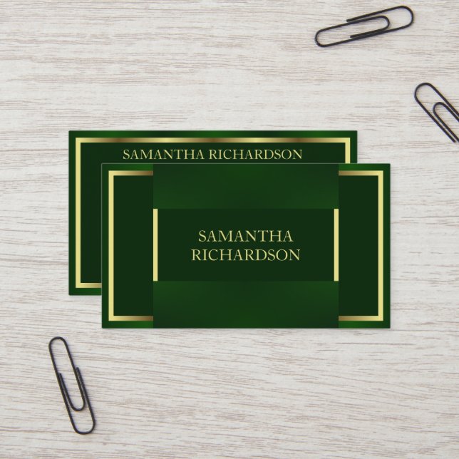 Carte De Visite Émeraude Moderne Vert Et Or Professionnel (Devant/Arrière en situation)
