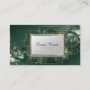Carte De Visite Émeraude Or Géométrique Eucalyptus Luxe Moderne