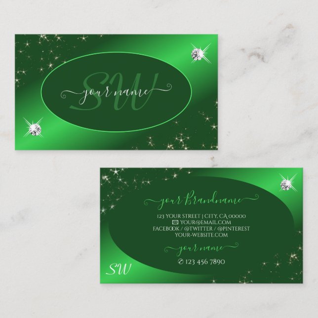 Carte De Visite Émeraude Vert mûre Parties scintillant Étoiles Dia (Devant / Derrière)
