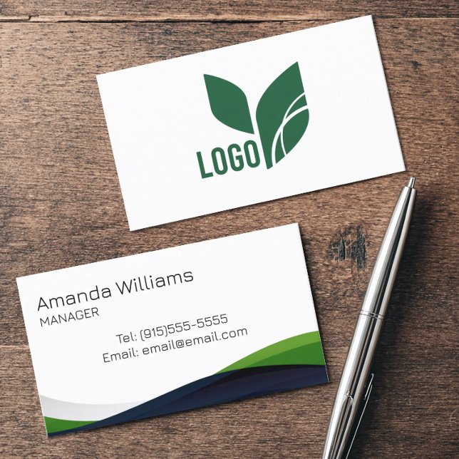 Carte De Visite Employé moderne de l'escadre verte (Modern green swirl business card)