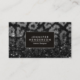 Carte De Visite Empreinte de léopard et Parties scintillant noire