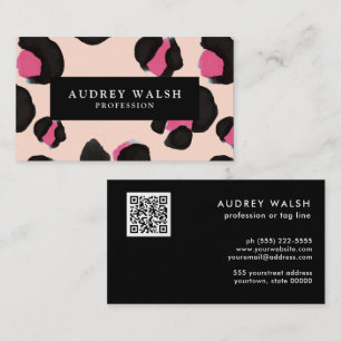 Carte De Visite Empreinte de léopard QR CODE Glam Rose Black BLUSH