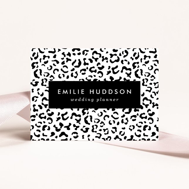 Carte De Visite Empreinte de léopard, Zones Léopard, Noir Et Blanc (Créateur téléchargé)