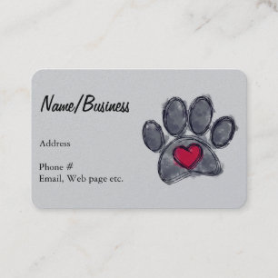 Carte De Visite Empreinte de patte de chien noir aquarelle Cœur ro