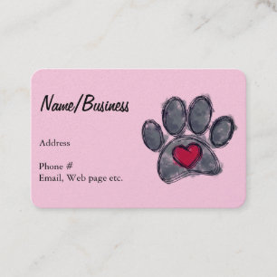 Carte De Visite Empreinte de patte de chien noir aquarelle Cœur ro