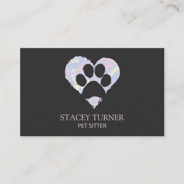 Carte De Visite Empreinte de patte Holographique Coeur animal Sitt (Devant)