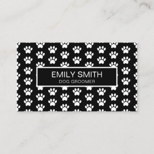 Carte De Visite Empreinte de patte moderne noir et blanc Groomer p