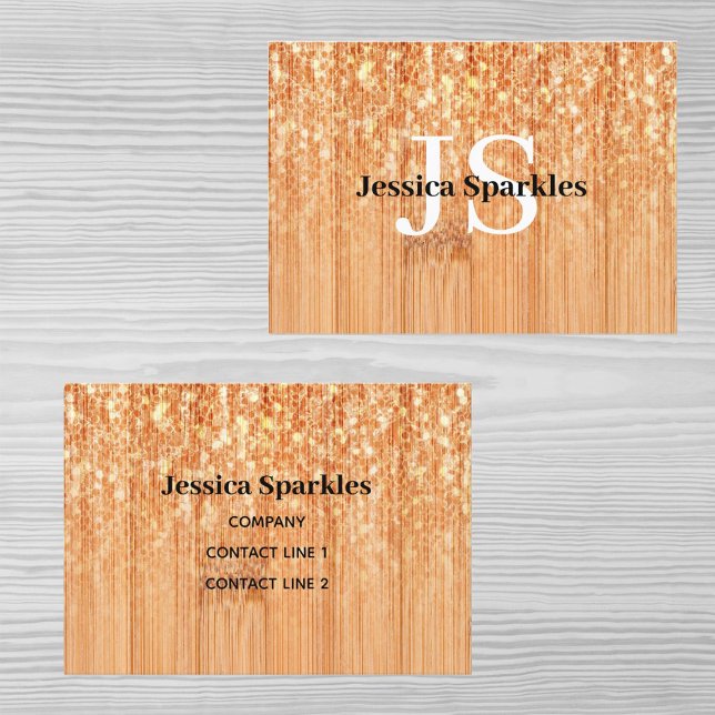 Carte De Visite Empreinte en bois de bambou orange brillant Monogr (Custom elegant sparkly print Business cards for her. 
)