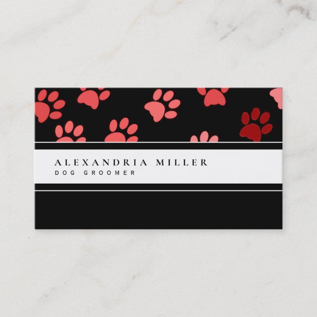 Carte De Visite Empreintes de pattes animaux | Blanc noir et rose (Devant)