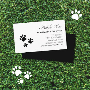 Carte De Visite Empreintes de pattes Black White Pet Sitter