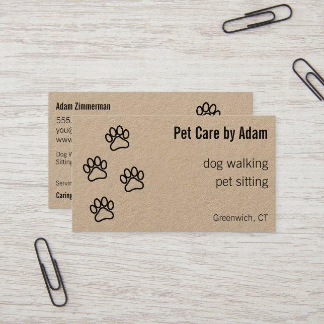 Carte De Visite Empreintes de pattes Chien Walker Animal de compag (Devant/Arrière en situation)