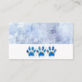 Carte De Visite empreintes de pattes de chien aquarelle bleu et bl