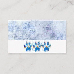 Carte De Visite empreintes de pattes de chien aquarelle bleu et bl