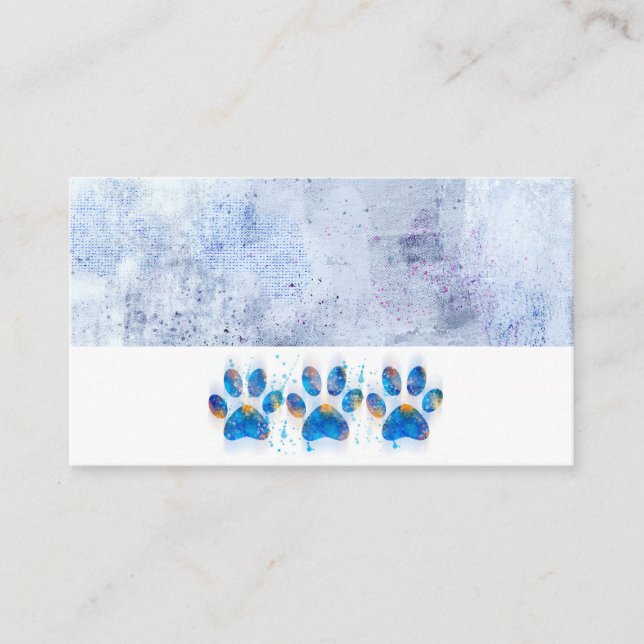 Carte De Visite empreintes de pattes de chien aquarelle bleu et bl (Devant)