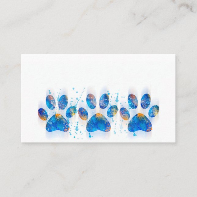Carte De Visite empreintes de pattes de chien aquarelle bleu et bl (Devant)