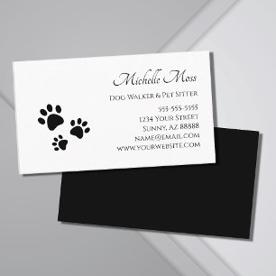 Carte De Visite Empreintes de pattes de Dog Walker noir blanc