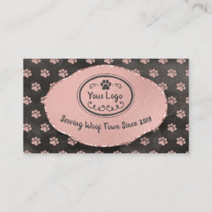 Carte De Visite Empreintes de pattes Rose Gold Fille Chien Groomin