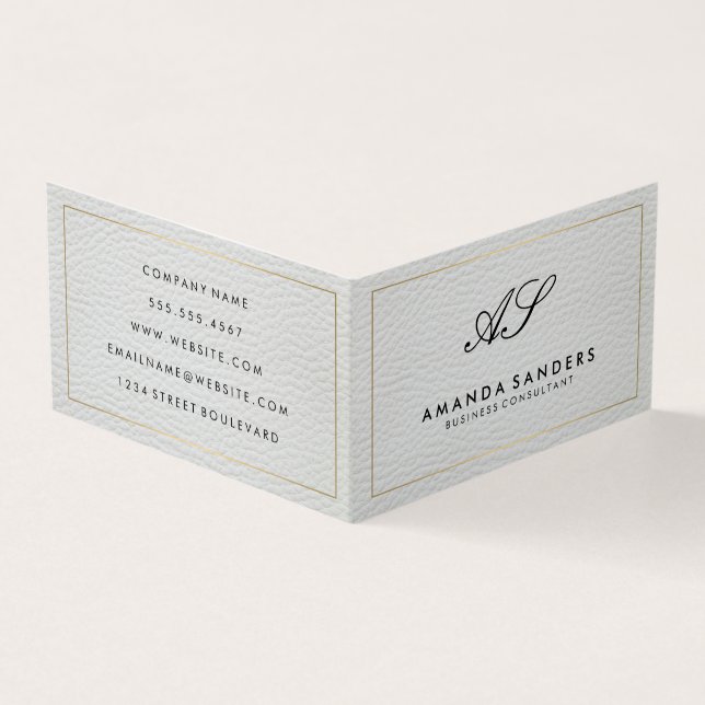 Carte de visite en cuir Monogram Gold Border Faux (Extérieur)