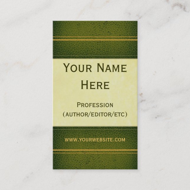 Carte de visite en cuir vert de livre (Devant)