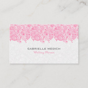 Carte de visite en dentelle florale paisley rose e