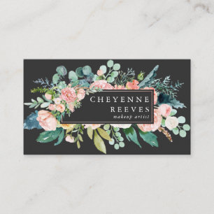Carte De Visite En fleur rougissent floral sur le noir