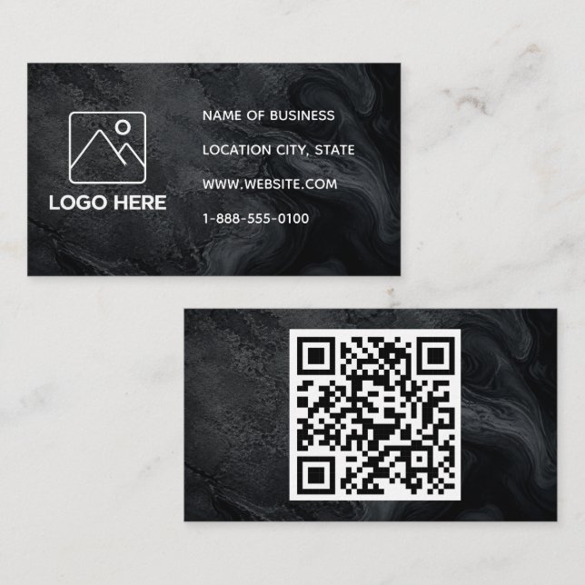 Carte de visite en marbre noir avec code QR (Devant / Derrière)