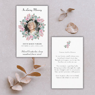 Carte De Visite En Mémoire Amoureuse Photo Floral Memorial Prayer 