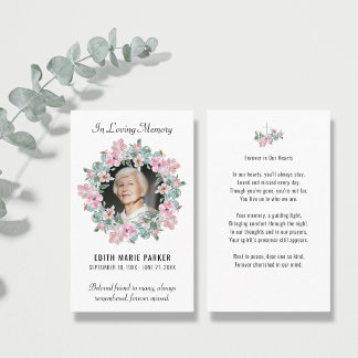 Carte De Visite En Mémoire Amoureuse Photo Floral Memorial Prayer