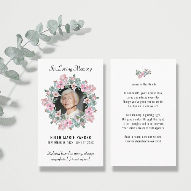 Carte De Visite En Mémoire Amoureuse Photo Floral Memorial Prayer  (All text can be edited.
)