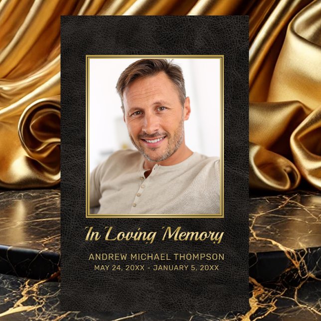 Carte De Visite En mémoire d'amour Black Gold Photo Funeral Card (Memorial In Loving Memory Black and Gold Photo Funeral Card Personalized with a Poem or Prayer)
