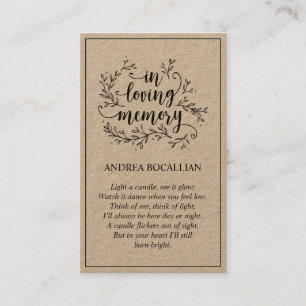Carte De Visite En mémoire d'amour, Rustic Brown Kraft Card