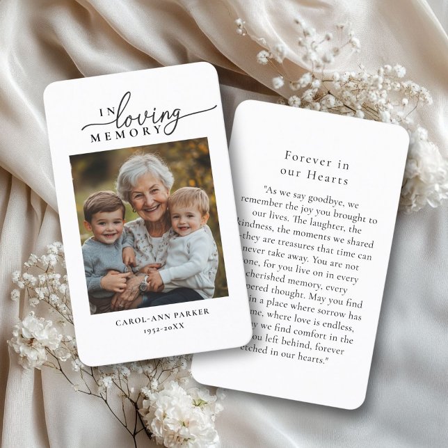 Carte De Visite "En mémoire de l'amour" Photo Funeral Memorial Pri (Personalized "In loving memory" Photo Funeral Memorial Prayer Card.)