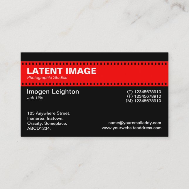 Carte De Visite En-tête de bande de film - Rouge avec noir (Devant)
