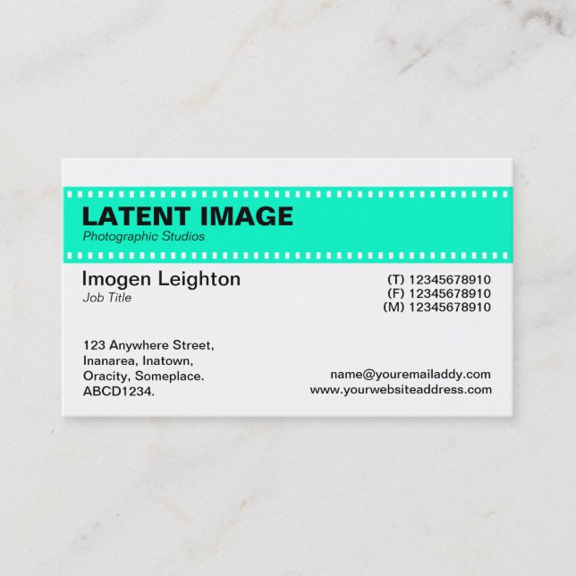 Carte De Visite En-tête de bande de film - Turquoise et blanc (Devant)