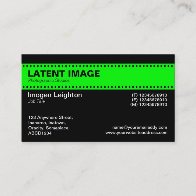 Carte De Visite En-tête de bande de film - Vert avec noir (Devant)