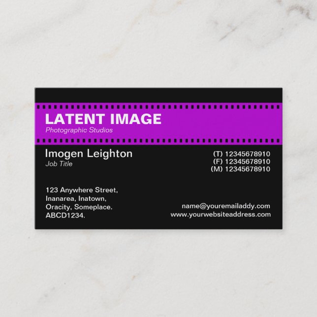 Carte De Visite En-tête de bande de film - violet avec noir (Devant)