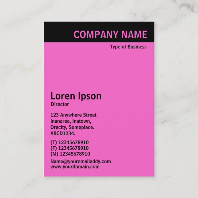 Carte De Visite En-tête vertical - Noir avec Rose FF66CC (Devant)