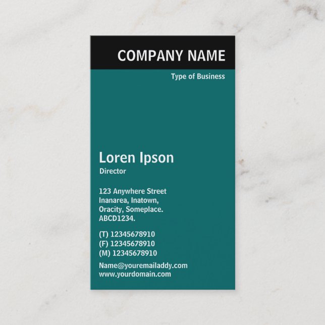 Carte De Visite En-tête vertical - Noir avec Turquoise 006666 (Devant)