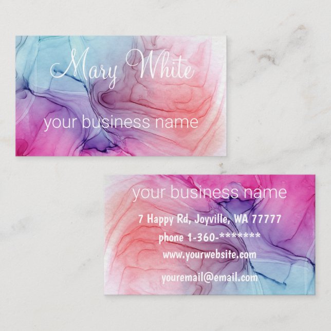 Carte De Visite Encre Cloud Swirl tendance Moderne Blue Peach Purp (Devant / Derrière)