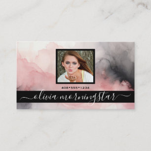 Carte De Visite Encre fluide rose et noire QR et photo