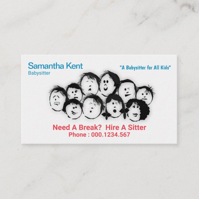 Carte De Visite Enfants heureux rétro, baby-sitting (Devant)
