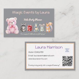 Carte De Visite Enfants Planificateur de fête Pastel Teddy Bear Co