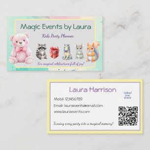Carte De Visite Enfants Planificateur de fête Pastel Teddy Bear Co