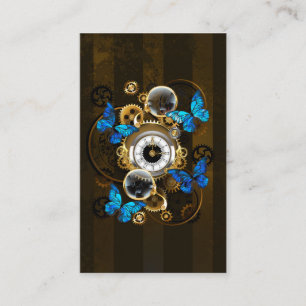 Carte De Visite Engrenages à vapeur et papillons bleus