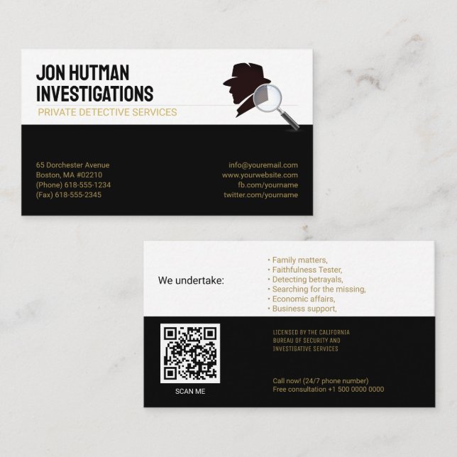 Carte De Visite Enquête privée | Inspecteur professionnel (Devant / Derrière)