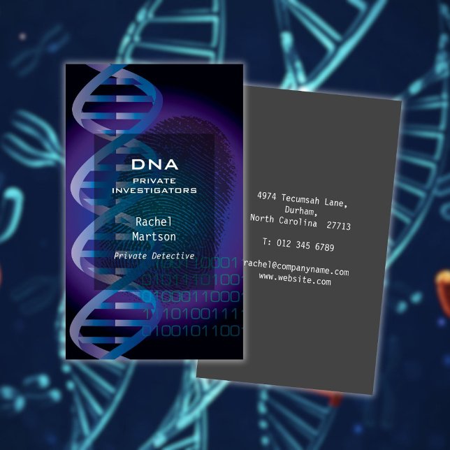 Carte De Visite Enquête scientifique sur les empreintes digitales  (Blue DNA Fingerprint Science Investigation Business Card)