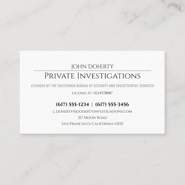 Carte De Visite Enquêtes privées | Détective Professionnelle (Devant)